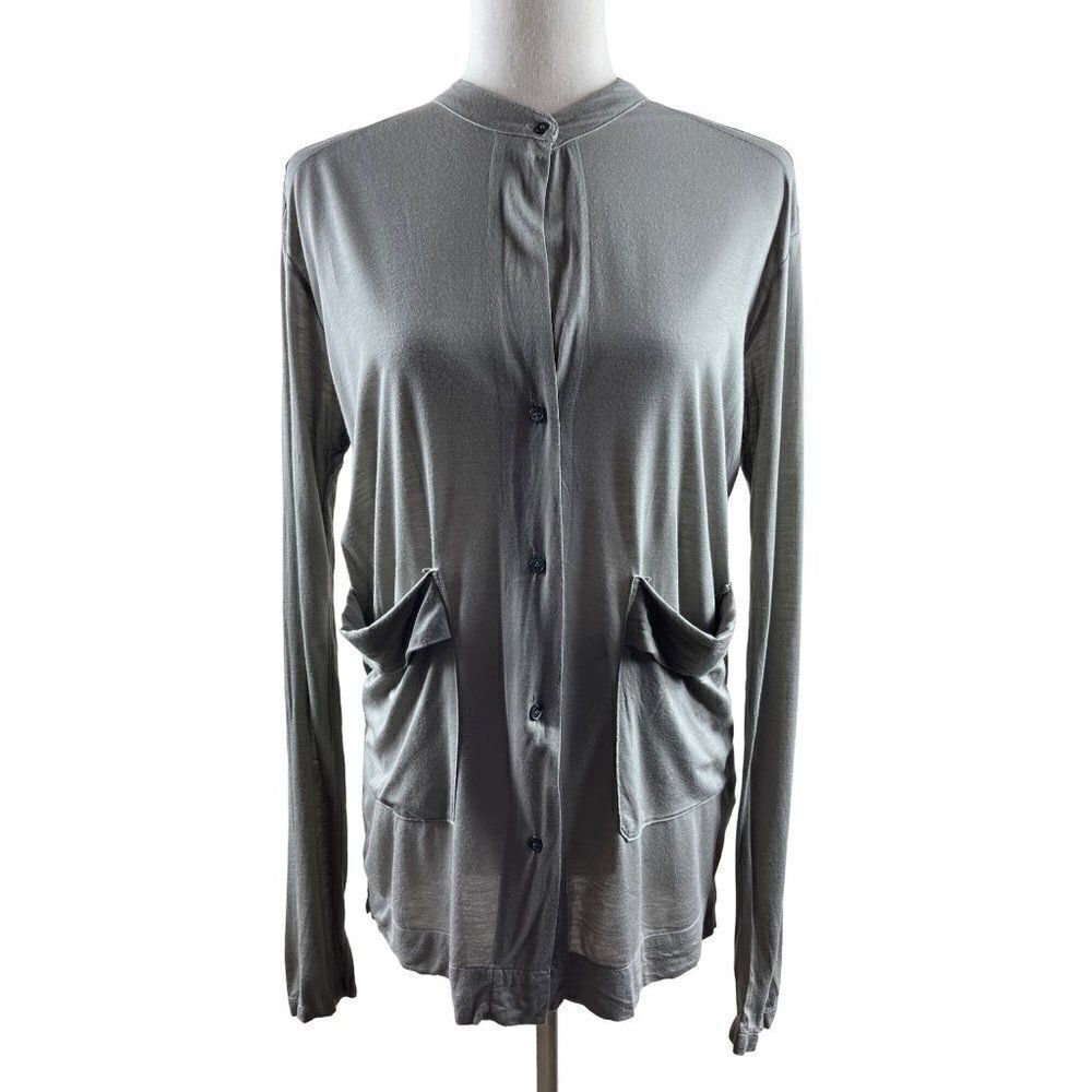 Standard James Perse Tissue Button Up Front Pockets Cardigan Gray Womens 0 XS